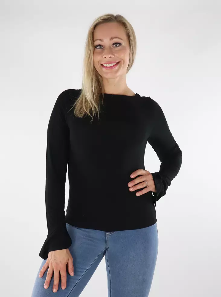 Only Shirt mit Bootsausschnitt schwarz - Damen Langarmshirts - 136616 - 1