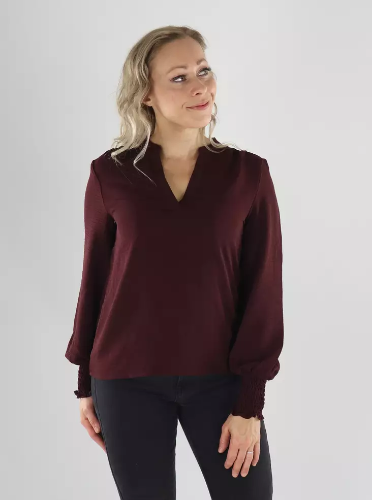 Only Shirt ONLMETTE V-AUSSCHNITT LANGARM SMOCK TOP dekadente Schokolade - Damen Langarmshirts - 141546 - 1