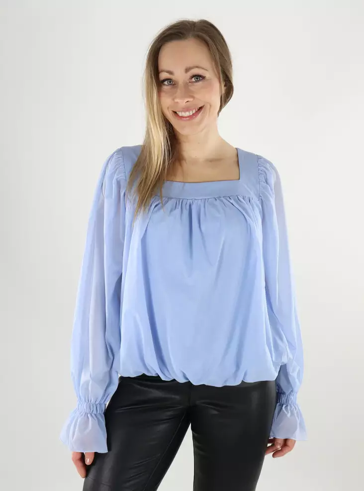 Vero Moda Damenbluse mit quadratischem Ausschnitt in Brunnera-Blau - Damen Langarmshirts - 140076 - 1