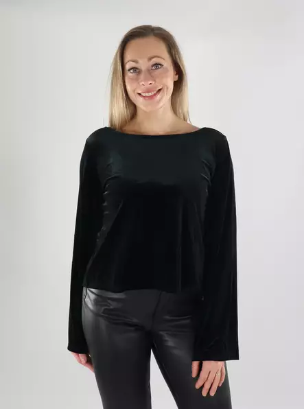 JDY Hemd Victory Samt schwarz/Schleife - Damen Langarmshirts - 139827 - 2