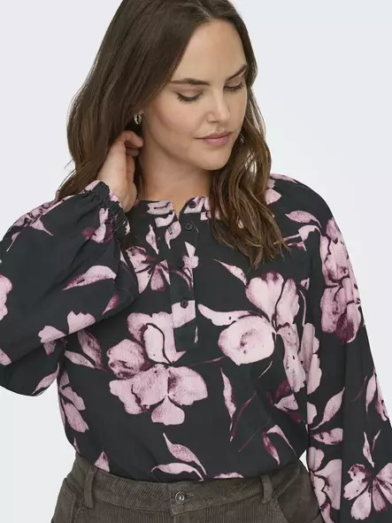 Only Carmakoma Plus-Size-Shirt Schwarz/Blume - Damen Langarmshirts - 140057 - 2