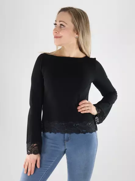 Only Damen Shirt Liebe Schwarz/Spitze - Damen Langarmshirts - 140277 - 1