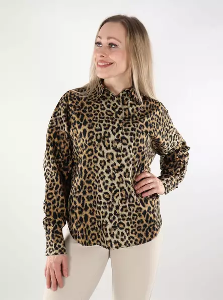 Pieces Damen Bluse Panne schwarz/leopard - Damenblusen und -hemden - 137597 - 1