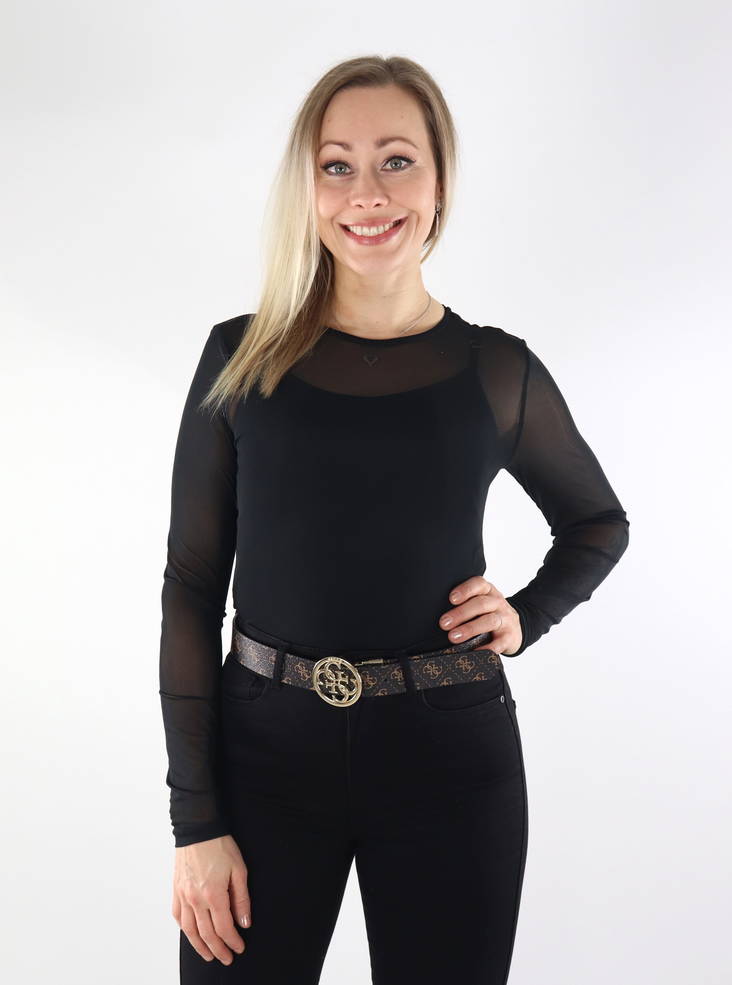 Pieces Damen Netzshirt schwarz - Damen Langarmshirts - 134917 - 1