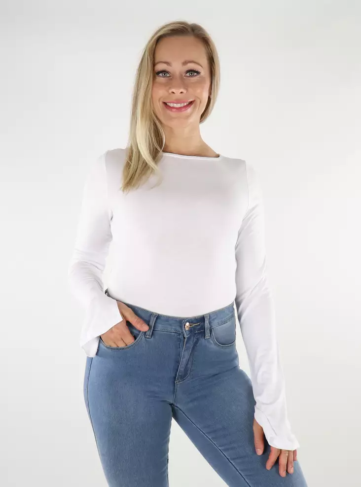 Only Shirt U-Boot-Ausschnitt Weiß - Damen Langarmshirts - 136617 - 1