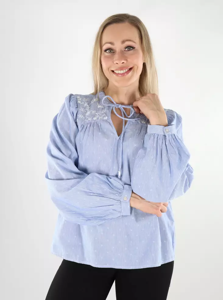 Vero Moda Damenbluse LS Top Kaschmir Blau/Weiß - Damen Langarmshirts - 138467 - 1