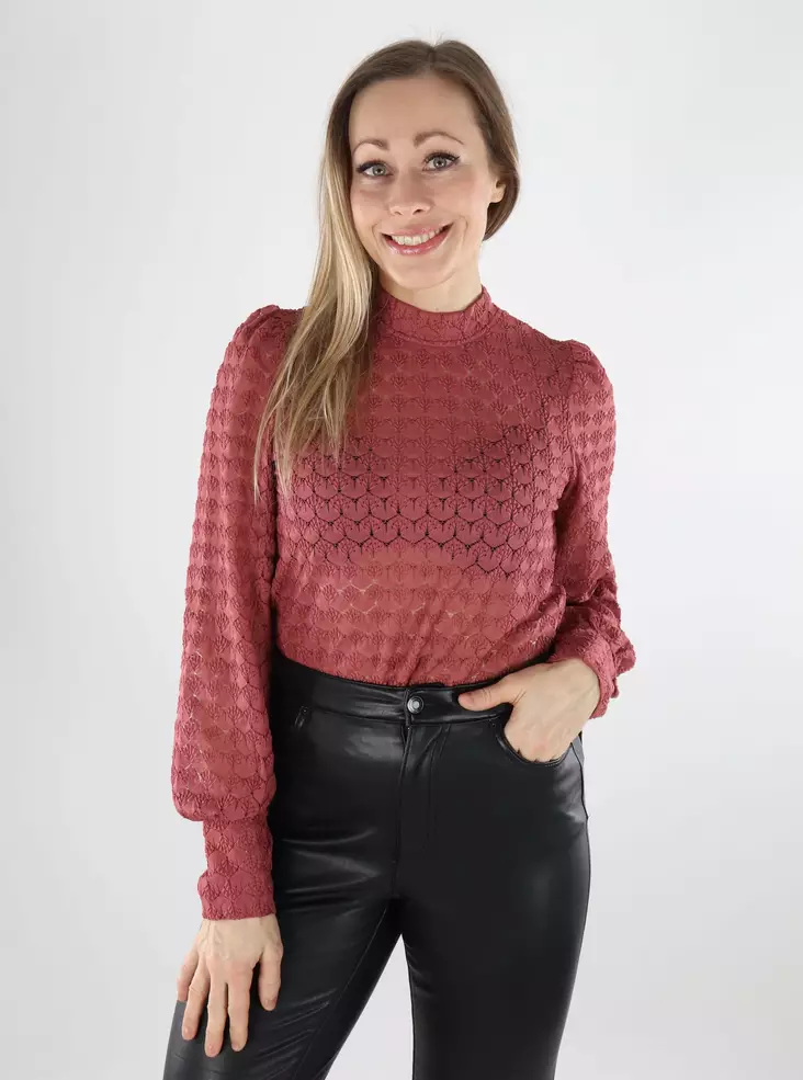 JDY Damen Spitzentop Spitzentop weiß-rot Rose - Damen Langarmshirts - 140007 - 1