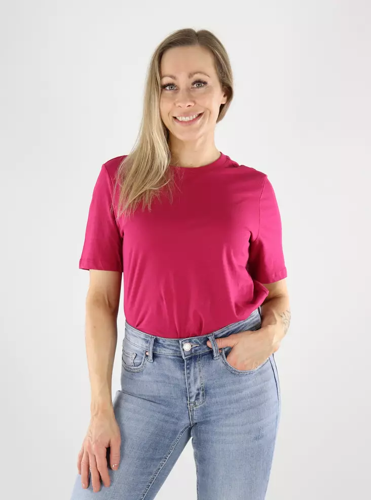 Nur Bio-Baumwolle T-Shirt ONLHAPPY O-Ausschnitt Sangria - Damen T-Shirts - 140827 - 1