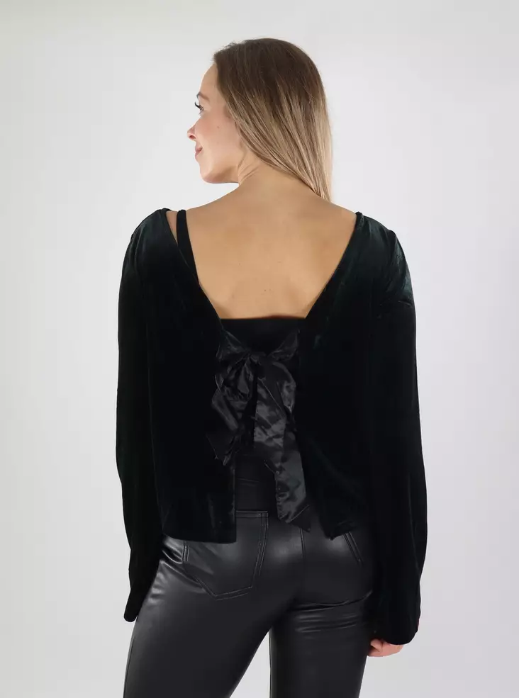 JDY Hemd Victory Samt schwarz/Schleife - Damen Langarmshirts - 139827 - 1