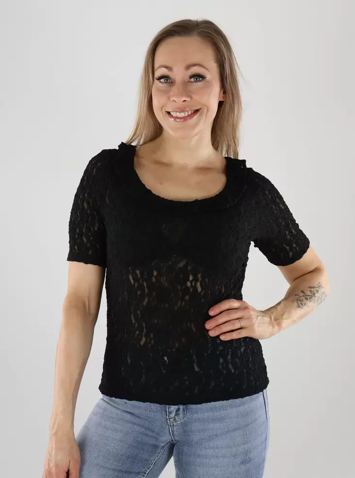 JDY T-Shirt mit Spitze Schwarz - Damen T-Shirts - 141087 - 1