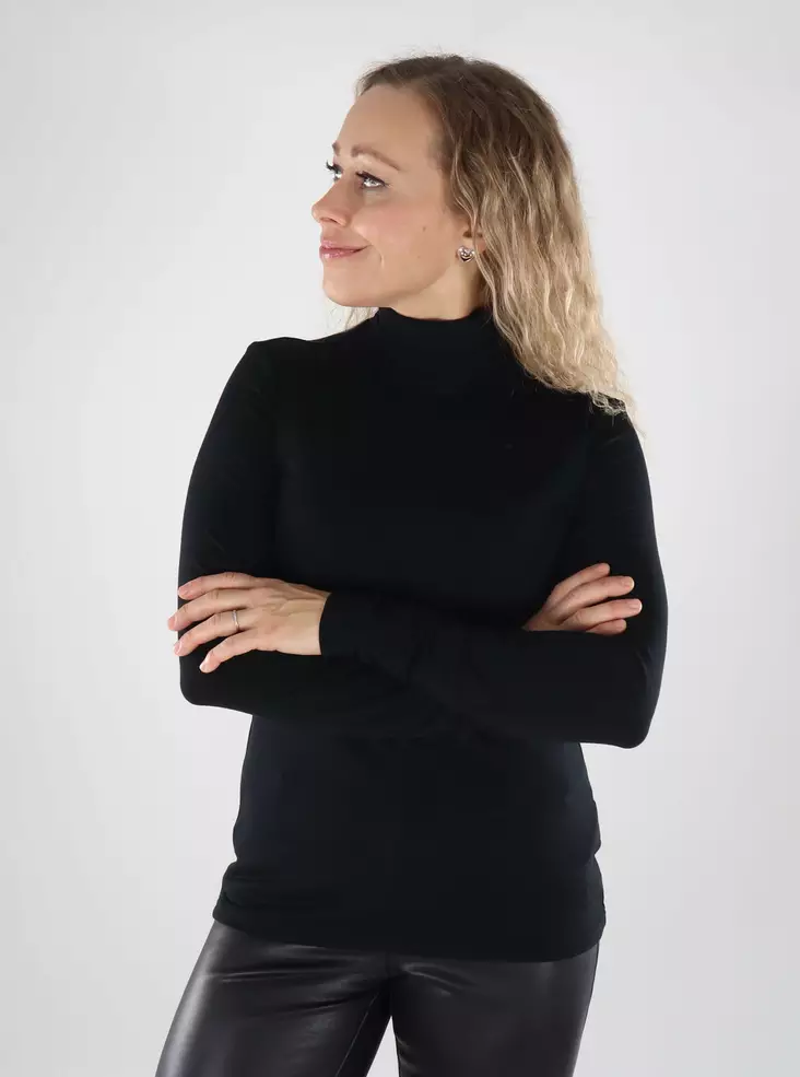 North Outdoor Alina Merino-Wolle Polo-Shirt Schwarz - Damen Langarmshirts - 139477 - 1