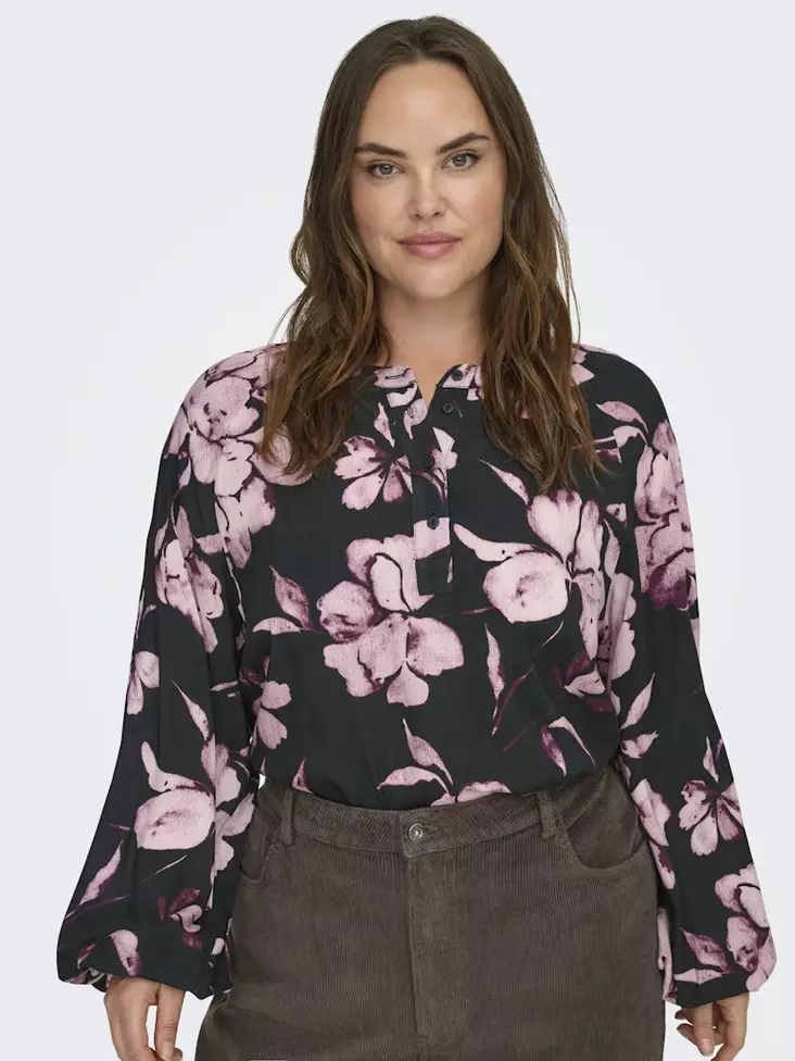 Only Carmakoma Plus-Size-Shirt Schwarz/Blume - Damen Langarmshirts - 140057 - 1