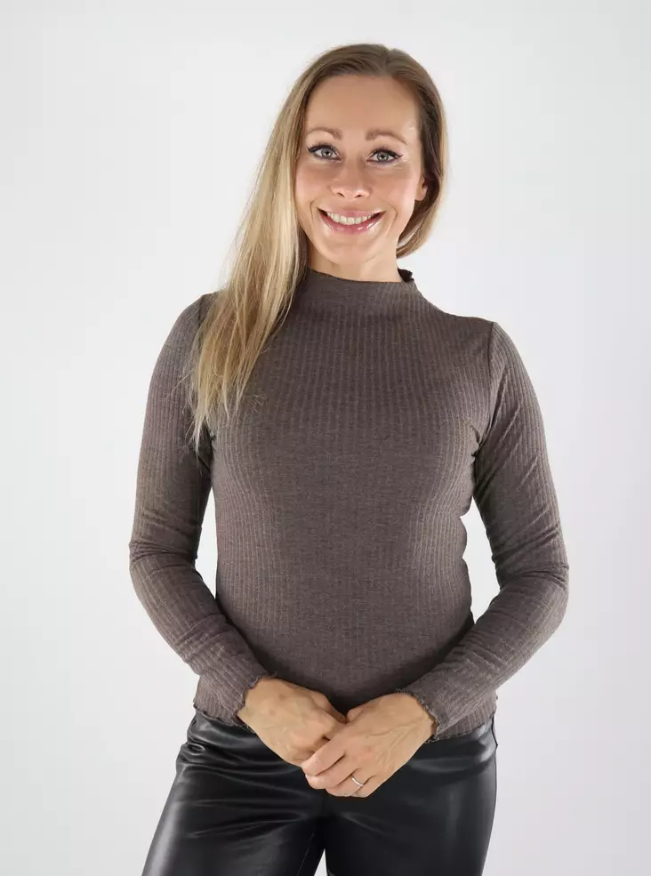 Only Damen-Rippstrickshirt im Hochkragen-Stil Java/Melange - Damen Langarmshirts - 139087 - 1