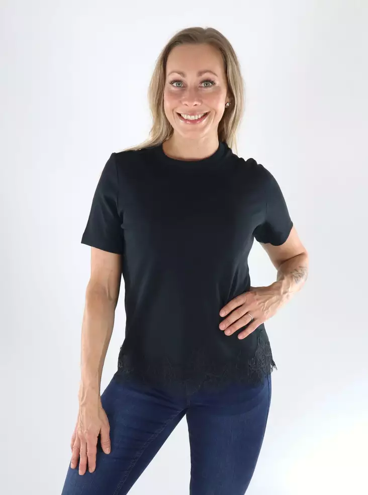 Vero Moda T-Shirt LACE S/S schwarz/Spitze dtm - Damen T-Shirts - 141517 - 1