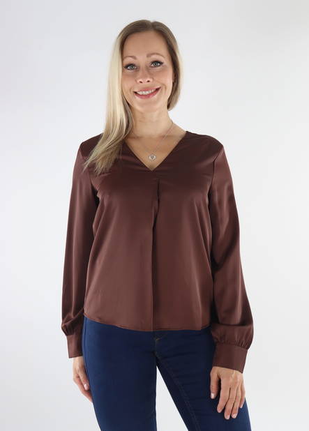 Vila V-Ausschnitt braunes Satinhemd - Damen Langarmshirts - 134148 - 1