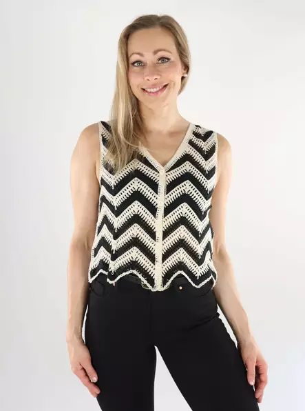 Vila Damen gestreifter Strickweste V-Ausschnitt Birke/Schwarz - Damen Westen - 138528 - 1