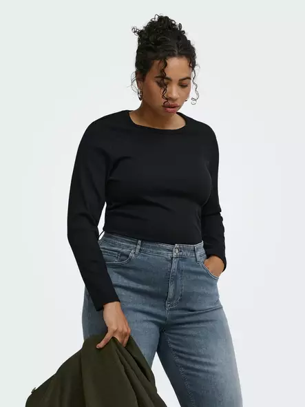 Only Carmakoma Shirt Rundhals schwarz - Damen Langarmshirts - 141288 - 1