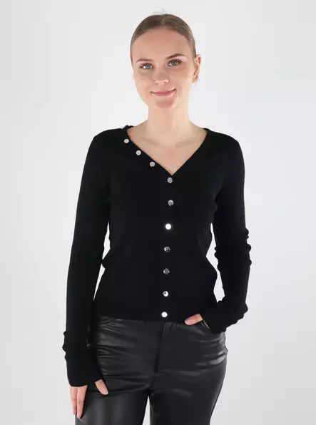 JDY Damen Strickjacke Knopf schwarz/silber - Damenpullover - 140118 - 1