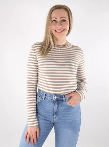 Pieces Damen gestreiftes Rippenshirt Ruka silberner Mink/Wolken Tänzer - Damen Langarmshirts - 137688 - 1