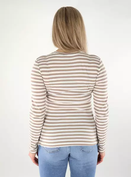 Pieces Damen gestreiftes Rippenshirt Ruka silberner Mink/Wolken Tänzer - Damen Langarmshirts - 137688 - 2