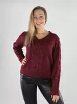 Pieces Pullover mit V-Ausschnitt in bräunlichem Portwein - Damenpullover - 139628 - 1