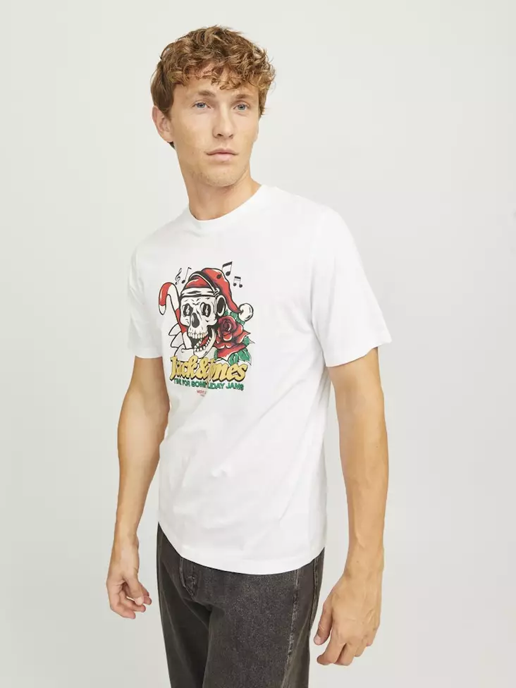 Jack&Jones Herren T-Shirt Weihnachten Xmas Totenkopf weiß - Herren T-Shirts - 137418 - 1