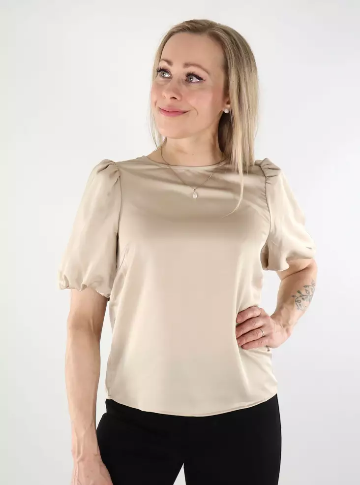 Vila Damen T-Shirt mit Puffärmeln Satin Puff Zement - Damentops - 137708 - 1