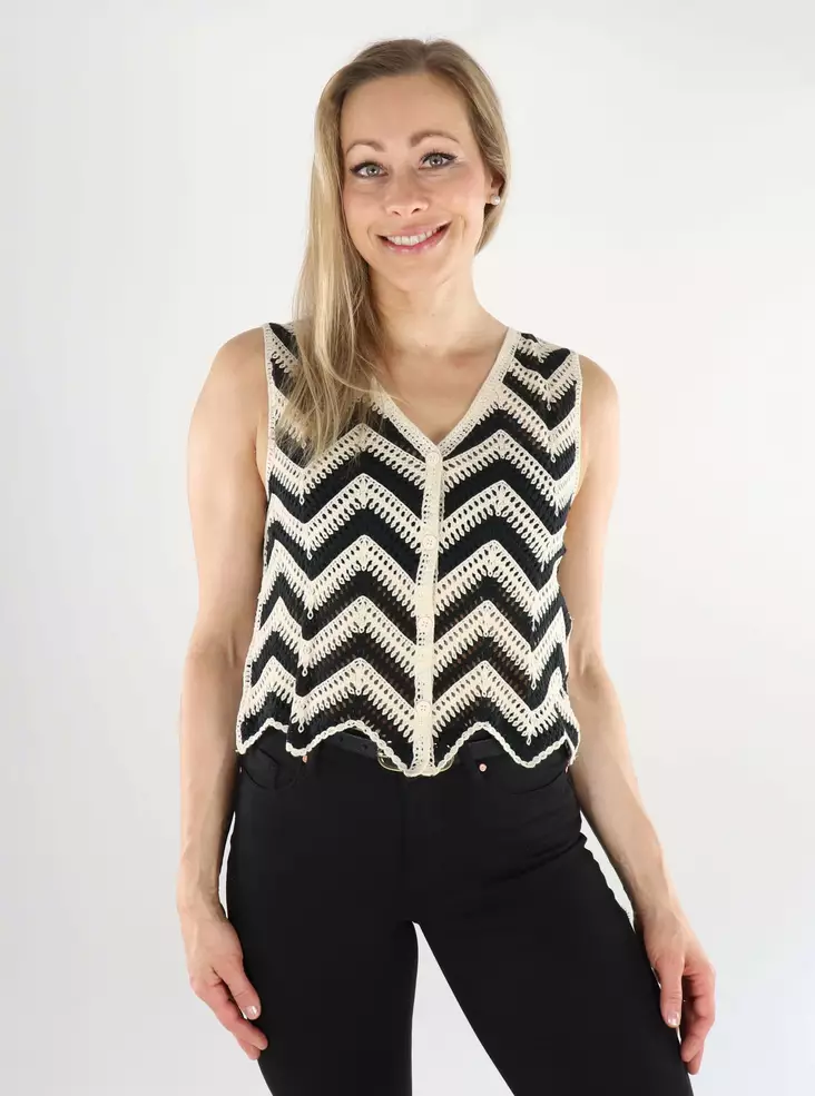 Vila Damen gestreifter Strickweste V-Ausschnitt Birke/Schwarz - Damen Westen - 138528 - 1