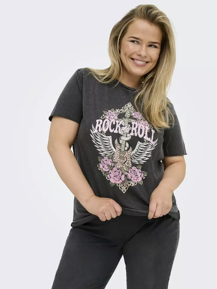 Only Carmakoma Damen Plus Size T-Shirt Life schwarz/rock - Damen T-Shirts - 138868 - 1