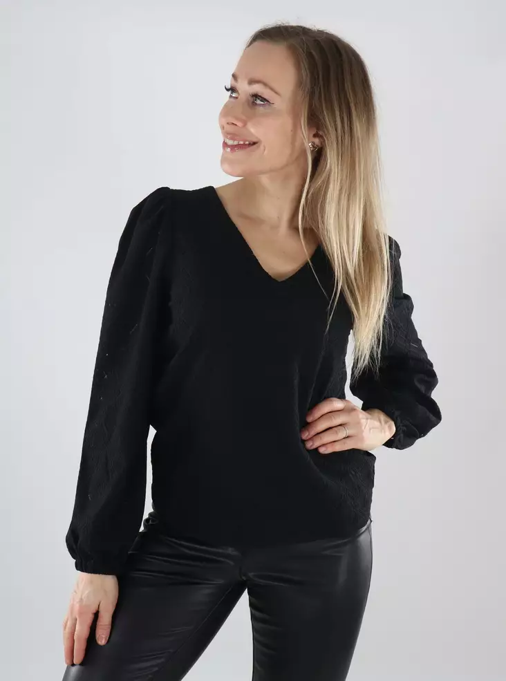 Vila Damenbluse V-Ausschnitt Schwarz Schönheit - Damen Langarmshirts - 139988 - 1