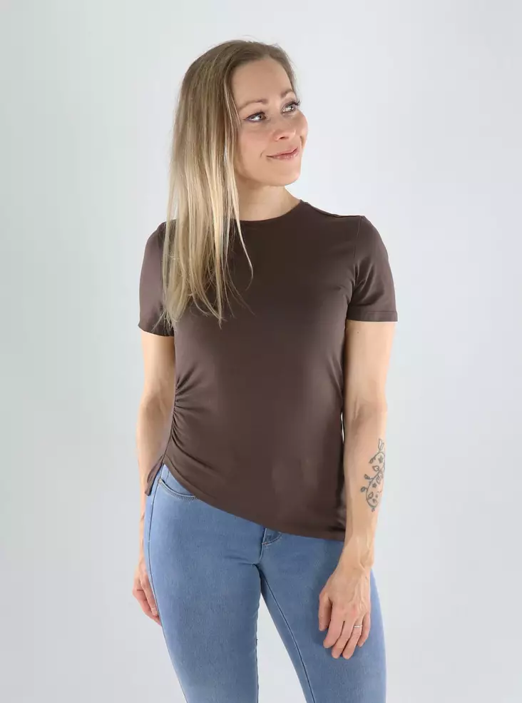 Only T-Shirt mit Raffung in Schokoladenmartini - Damen T-Shirts - 141258 - 1