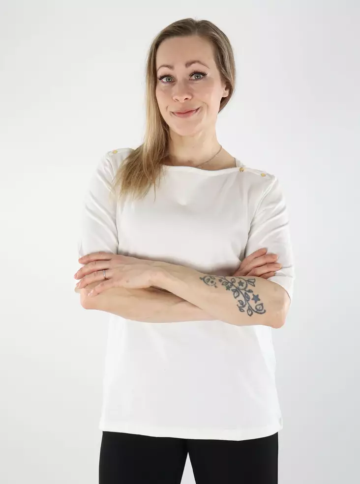 JDY Damen T-Shirt aus Bio-Baumwolle Cloud Dancer/Metal - Damen Langarmshirts - 140448 - 1