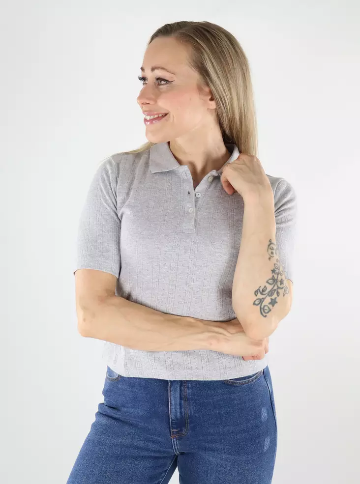 JDY Damen T-Shirt JDYSALSA Polo hellgrau meliert - Damen T-Shirts - 138598 - 1