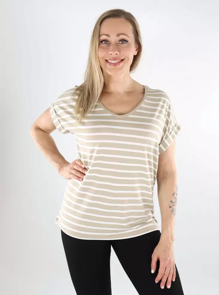 Only Damen Streifen T-Shirt Moster V-Neck Feder grau/Wolken Tänzer - Damen T-Shirts - 138338 - 1