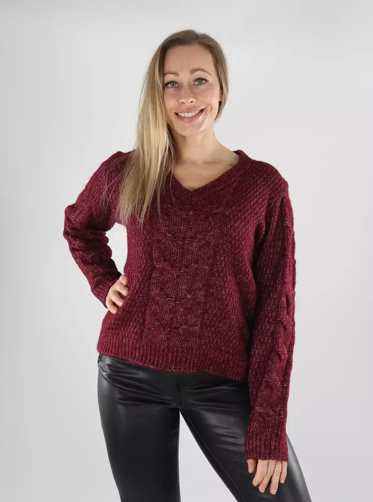Pieces Pullover mit V-Ausschnitt in bräunlichem Portwein - Damenpullover - 139628 - 1