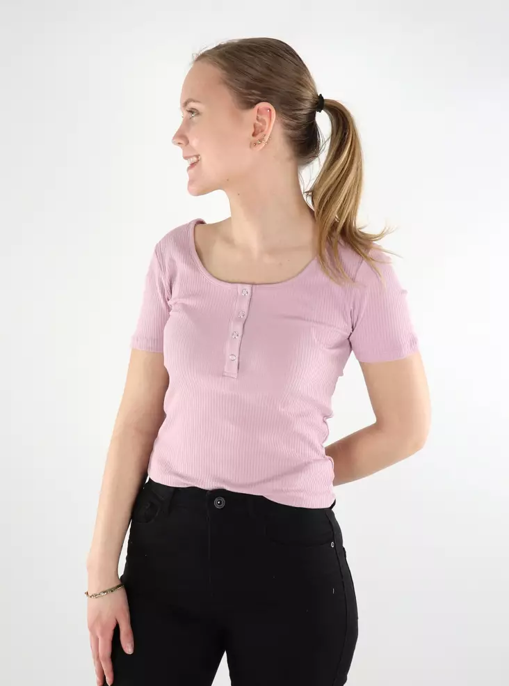 Pieces Damen Ripp-T-Shirt in Dämmerrosa - Damen T-Shirts - 137838 - 1