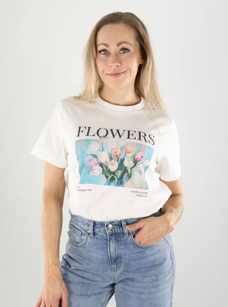 Vero Moda T-Shirt Schneeweiß/Blume - Damen T-Shirts - 141178 - 1