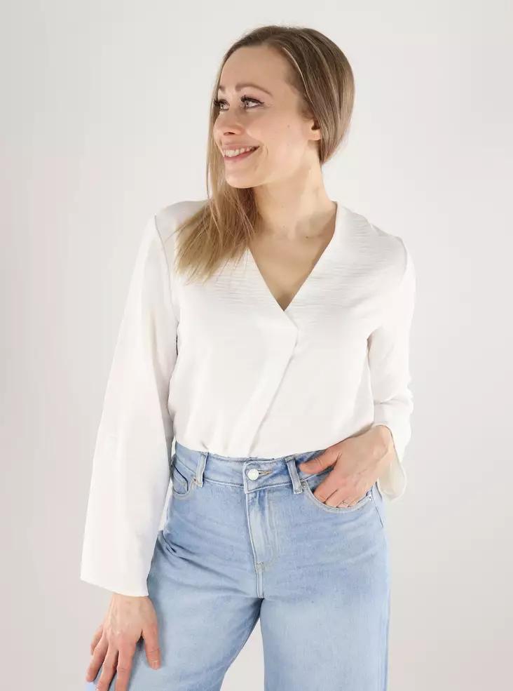 Vila Damenbluse 3/4 V-Ausschnitt schneeweiß - Damen Langarmshirts - 140348 - 1