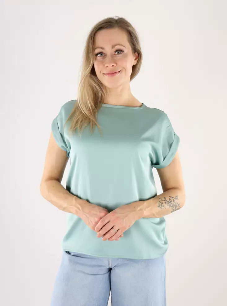 Vila Damen T-Shirt Satin Blau Surf - Damen T-Shirts - 140788 - 1