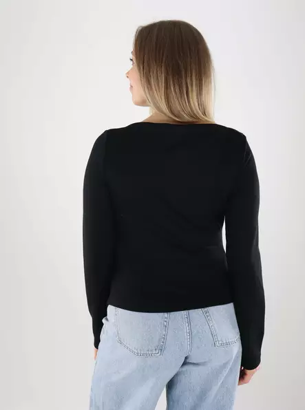 Vero Moda Damen Bluse mit Bootsausschnitt Schwarz - Damen Langarmshirts - 140129 - 2