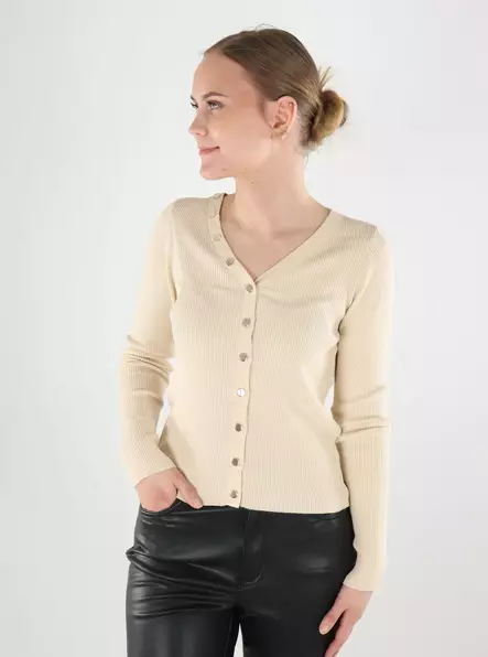 JDY Damen Cardigan Knopf Sandbeige/Gold - Damenpullover - 140119 - 1