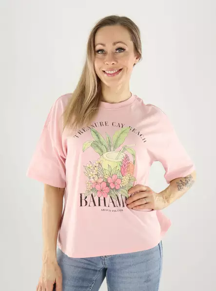 Nur T-Shirt aus Bio-Baumwolle mit rosafarbenem Touch/Bahamas - Damen T-Shirts - 141059 - 1