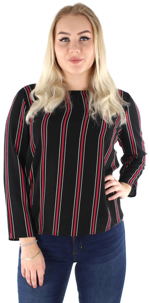 JDY Hemd 7/8, Schwarz/Fuchsia Streifen - Damen Langarmshirts - 122059 - 1