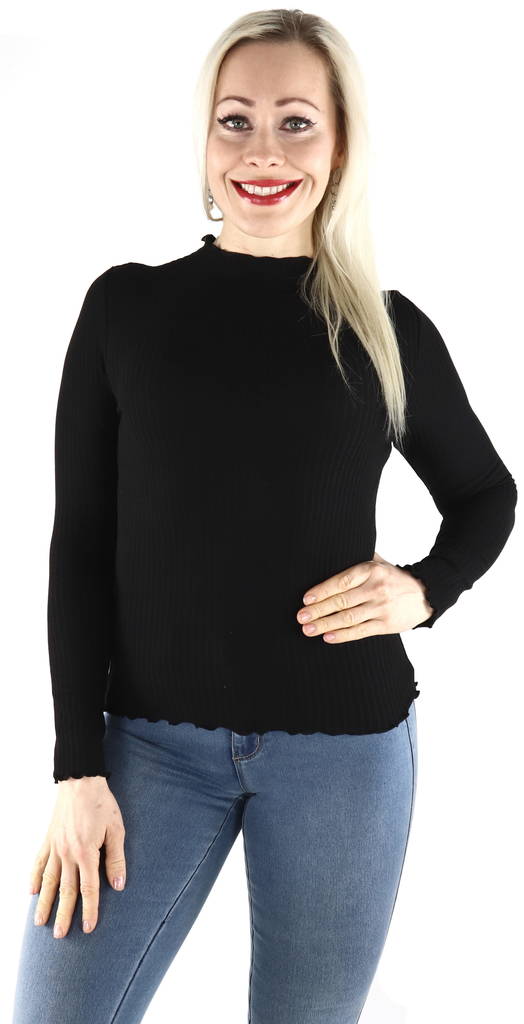 Only Damen Rib-Shirt mit hohem Kragen, Schwarz - Damen Langarmshirts - 128259 - 1