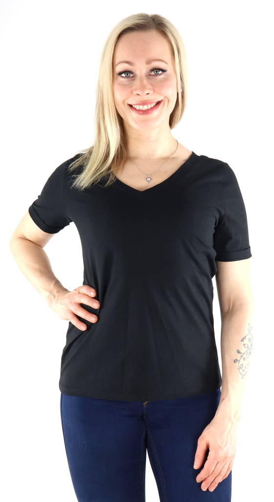 Pieces T-Shirt mit V-Ausschnitt schwarz - Damen T-Shirts - 132879 - 1