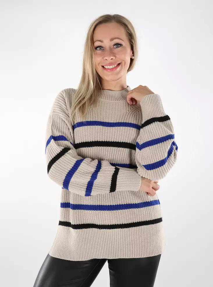 JDY Damen Baumwollpullover Streifen chateau grau/surf - Damenpullover - 136889 - 1