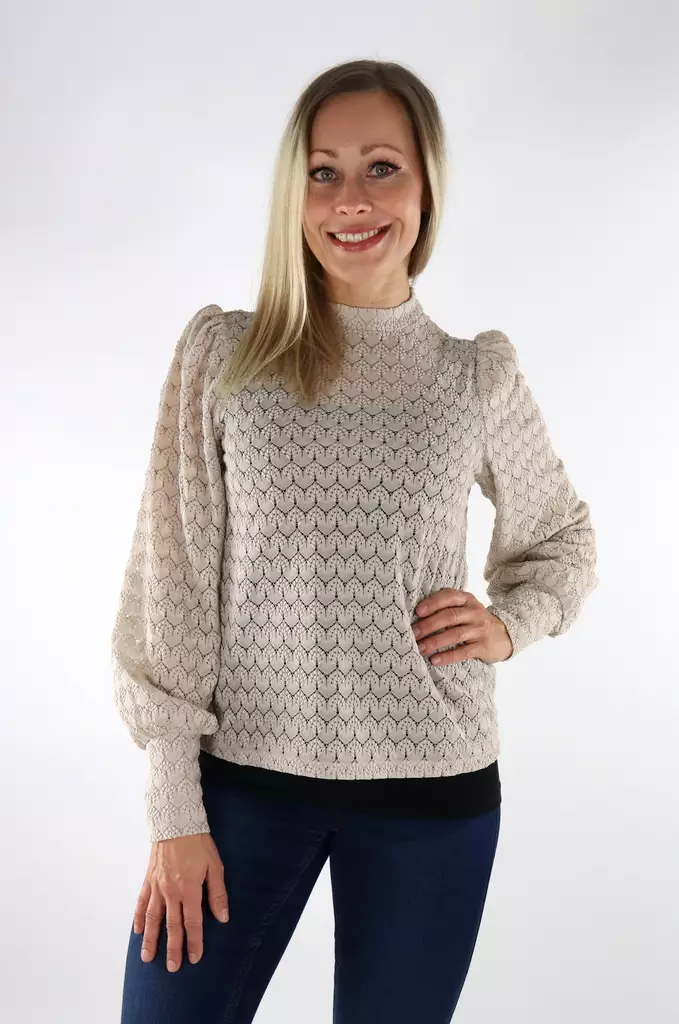 Vero Moda Shirt mit hohem Kragen in Bimsstein - Damen Langarmshirts - 136999 - 1