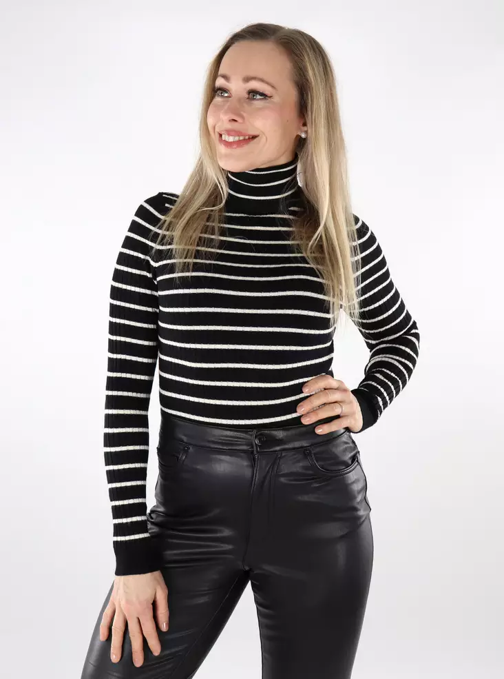 Only Damen-Polohemd mit Rollkragen Schwarz/mit grauer Kappe - Damenpullover - 137459 - 1