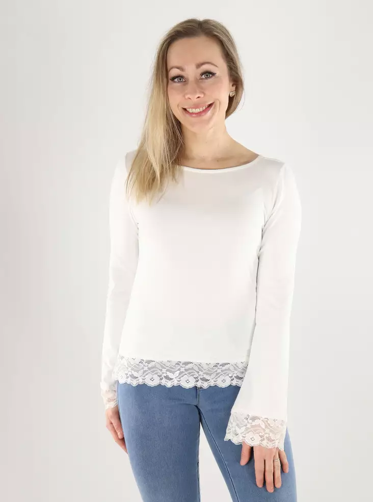 Only Damen Shirt Love Cloud Dancer/Spitze - Damen Langarmshirts - 140279 - 1