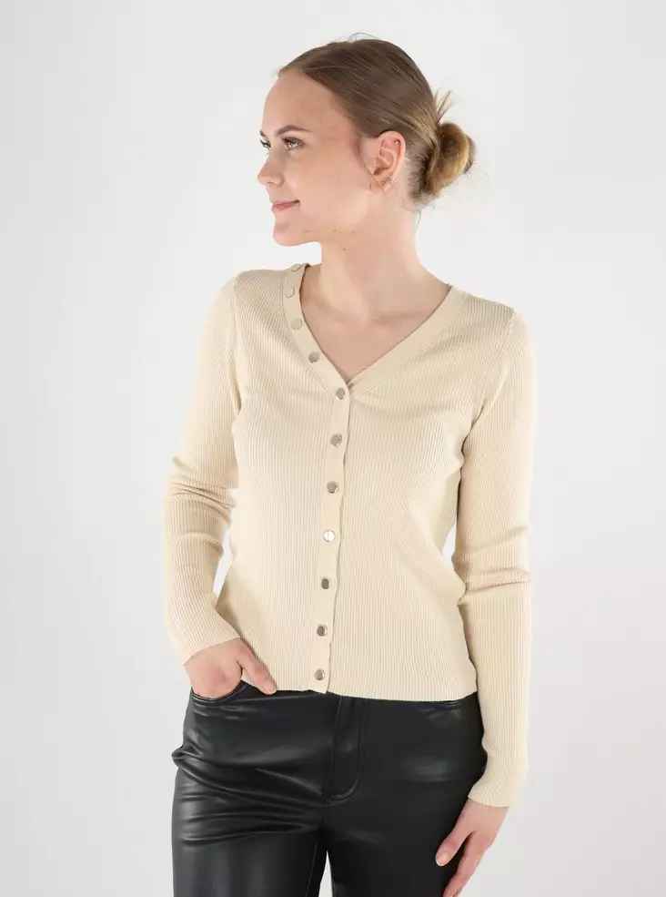 JDY Damen Cardigan Knopf Sandbeige/Gold - Damenpullover - 140119 - 1